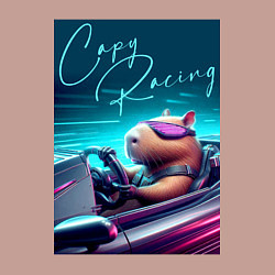 Свитшот хлопковый мужской Капибара гонщик - нейросеть, цвет: пыльно-розовый — фото 2