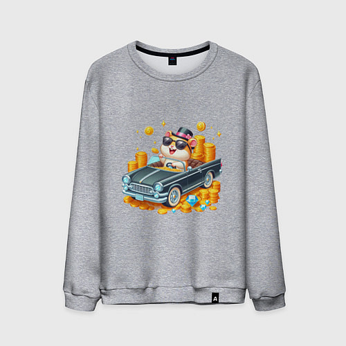 Мужской свитшот Хомяк миллионер на автомобиле / Меланж – фото 1