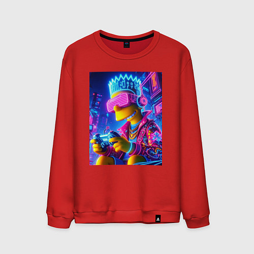 Мужской свитшот Bart Simpson esports player - neon glow / Красный – фото 1