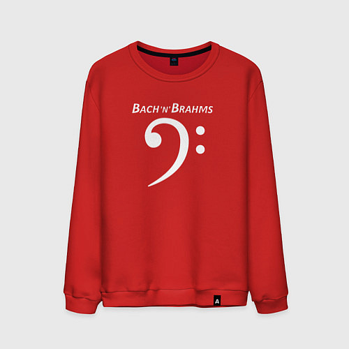 Мужской свитшот Бах и Брамс по-английски с басовым ключом белым / Красный – фото 1