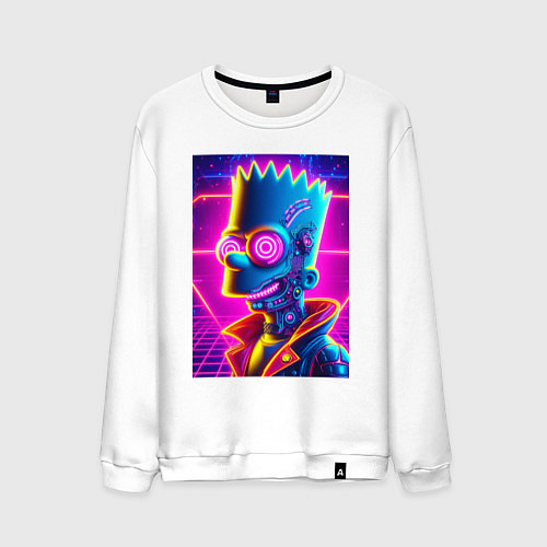 Мужской свитшот Биоробот Барт - неоновое свечение / Белый – фото 1