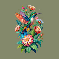 Свитшот хлопковый мужской Колибри среди цветов, цвет: авокадо — фото 2