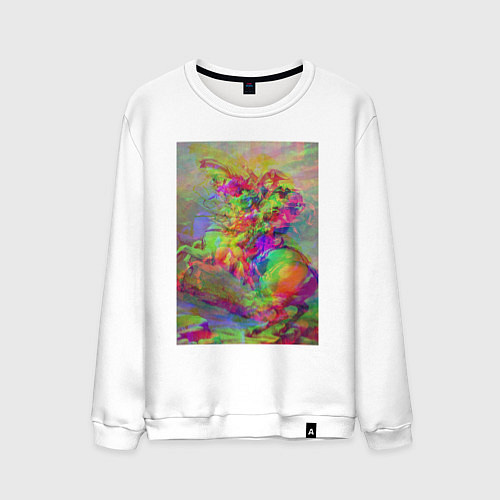 Мужской свитшот Бонапарт на перевале Сен-Бернар с глюками / Белый – фото 1