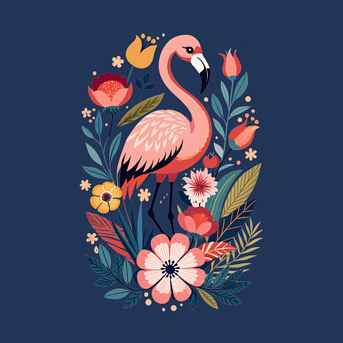 Мужской свитшот Фламинго среди розовых цветов / Тёмно-синий – фото 3