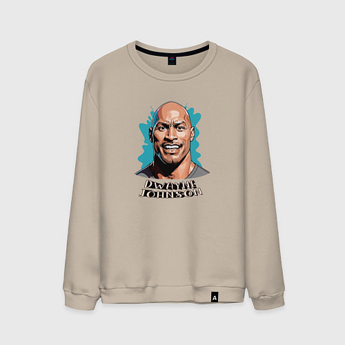 Мужской свитшот Карикатурный портрет Дуэйна Джонсона / Миндальный – фото 1