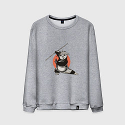 Свитшот хлопковый мужской Кунгфу панда По с бамбуковой палкой, цвет: меланж