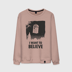 Свитшот хлопковый мужской Tardis - I want to believe, цвет: пыльно-розовый
