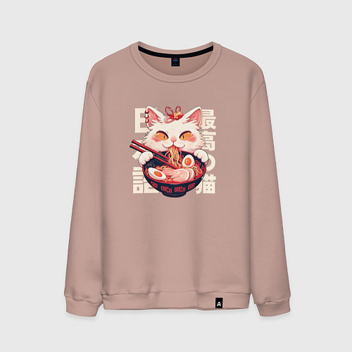 Мужской свитшот Ramen and cat japan style / Пыльно-розовый – фото 1