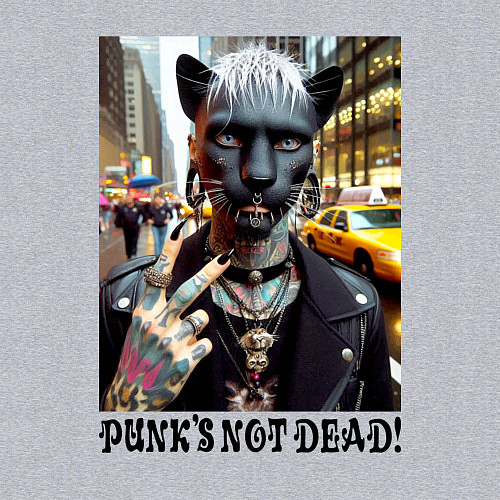 Мужской свитшот Girl panther im New York - punks not dead / Меланж – фото 3