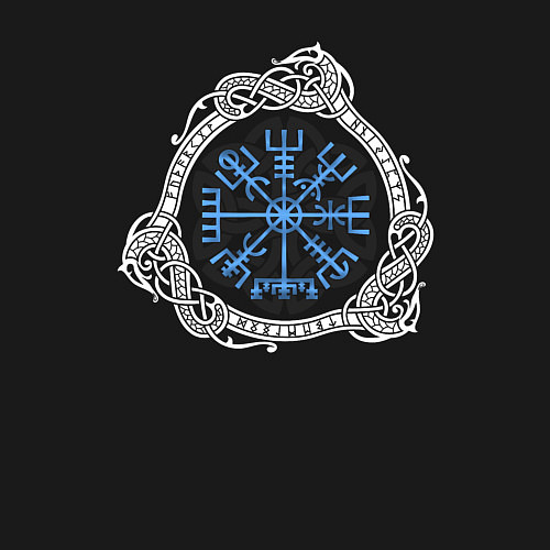 Мужской свитшот Рунная языческая символика вегвизир / Черный – фото 3