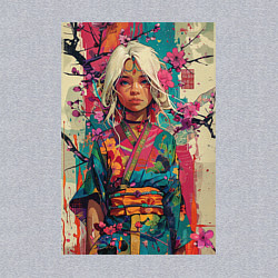 Свитшот хлопковый мужской Белокурая индейская девушка в японском кимоно - жи, цвет: меланж — фото 2