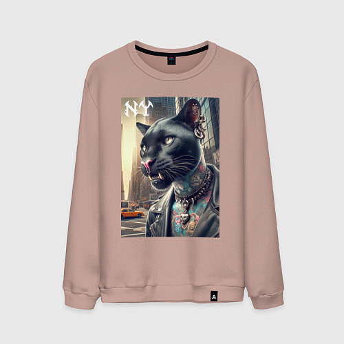 Мужской свитшот Cool dude panther from New York - ai art / Пыльно-розовый – фото 1