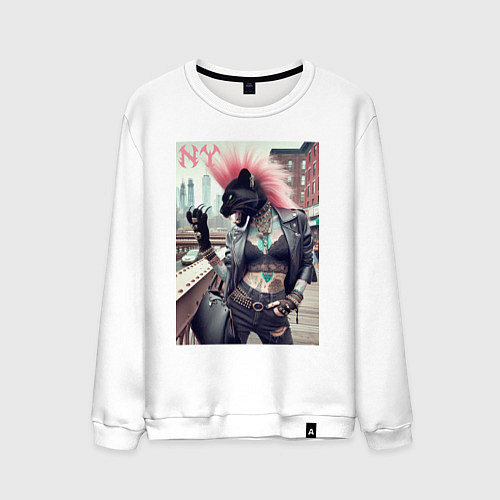 Мужской свитшот Крутая пантера панк из Нью-Йорка - нейросеть / Белый – фото 1