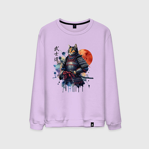 Мужской свитшот Cat samurai - bushido ai art / Лаванда – фото 1