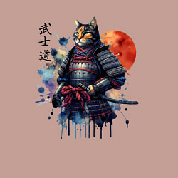 Свитшот хлопковый мужской Cat samurai - bushido ai art, цвет: пыльно-розовый — фото 2