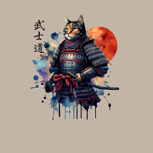 Мужской свитшот Cat samurai - bushido ai art / Миндальный – фото 3