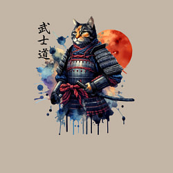 Свитшот хлопковый мужской Cat samurai - bushido ai art, цвет: миндальный — фото 2
