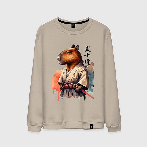 Мужской свитшот Capybara samurai - ai art fantasy / Миндальный – фото 1