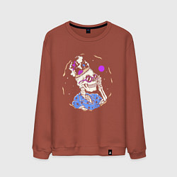 Свитшот хлопковый мужской Скелет в гавайской рубашке, цвет: кирпичный