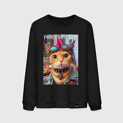 Свитшот хлопковый мужской Котёнок панк музыкант из Нью-Йорка - нейросеть, цвет: черный
