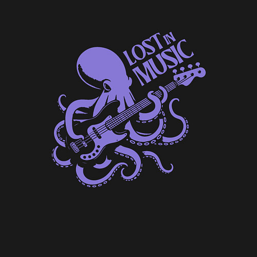 Мужской свитшот Осьминог играет на бас гитаре ретро винтаж / Черный – фото 3