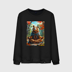 Свитшот хлопковый мужской Медведь на медитации, цвет: черный