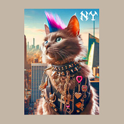 Свитшот хлопковый мужской Funny cat punk from New York - ai art, цвет: миндальный — фото 2