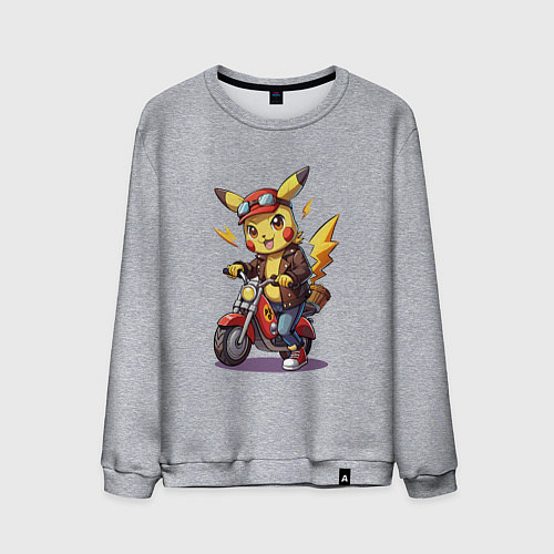 Мужской свитшот Пикачу на красном мотоцикле / Меланж – фото 1