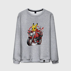Свитшот хлопковый мужской Пикачу мчится на мотоцикле, цвет: меланж