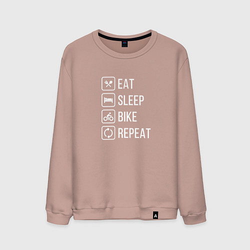 Мужской свитшот Eat sleep bike repeat / Пыльно-розовый – фото 1