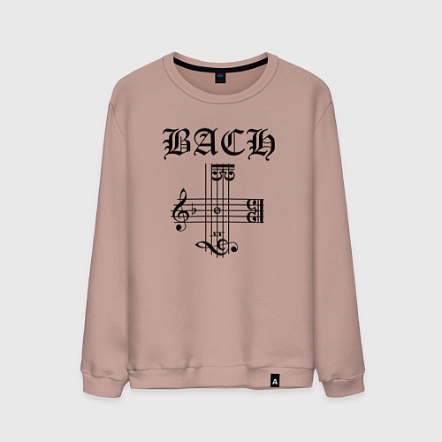 Мужской свитшот B-A-C-H - Иоганн Себастьян Бах чёрный / Пыльно-розовый – фото 1