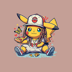 Свитшот хлопковый мужской Пикачу покемон ест пиццу, цвет: пыльно-розовый — фото 2