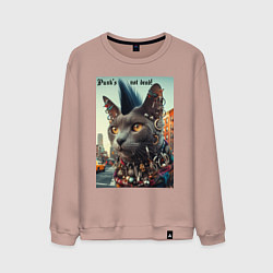Свитшот хлопковый мужской Уличный кот панк музыкант - нейросеть, цвет: пыльно-розовый