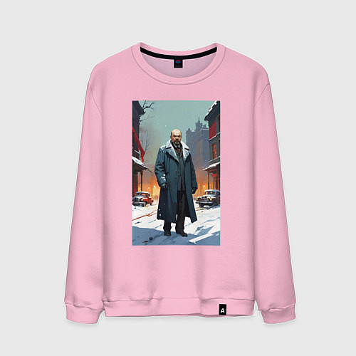 Мужской свитшот Ленин зимой без охраны - нейросеть / Светло-розовый – фото 1