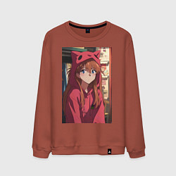 Свитшот хлопковый мужской Евангелион Аска Лэнгли Сорью кошка, цвет: кирпичный