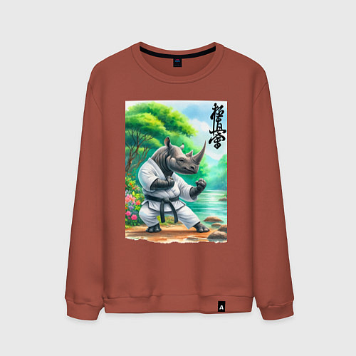 Мужской свитшот Кёкусинкай каратэ - носорог / Кирпичный – фото 1