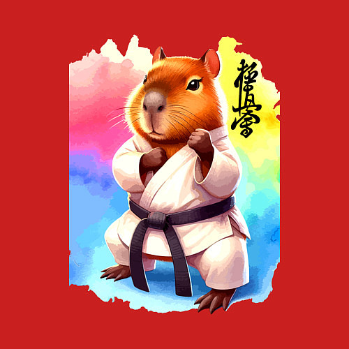 Мужской свитшот Кёкусинкай карате - капибара / Красный – фото 3