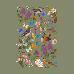 Свитшот хлопковый мужской Птицы, бабочки, цветы, цвет: авокадо — фото 2