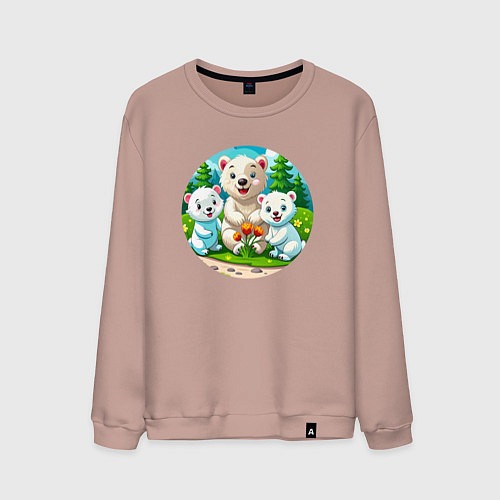 Мужской свитшот Белые медведи летом / Пыльно-розовый – фото 1
