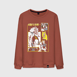 Свитшот хлопковый мужской Haikyuu!! Хаику Волейбол Бокуто сова, цвет: кирпичный