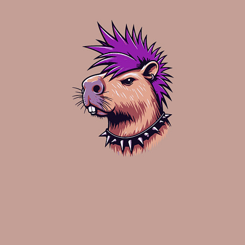 Мужской свитшот Капибара с фиолетовым ирокезом / Пыльно-розовый – фото 3