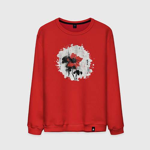 Мужской свитшот Большой красный цветок в китайском стиле / Красный – фото 1