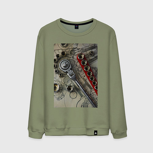Мужской свитшот Трещотка ключ и чертеж / Авокадо – фото 1