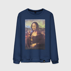 Свитшот хлопковый мужской Мона Лиза с кальяном, цвет: тёмно-синий