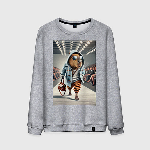Мужской свитшот Капибара модель на дефиле животных / Меланж – фото 1