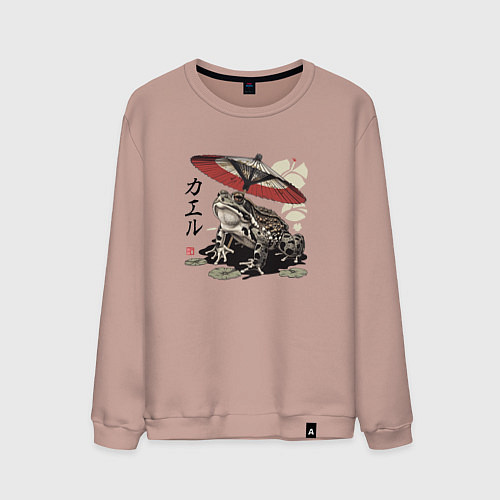 Мужской свитшот Лягушка с зонтом / Пыльно-розовый – фото 1