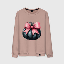 Свитшот хлопковый мужской Черная тыква с розовым бантом - Хэллоуин, цвет: пыльно-розовый