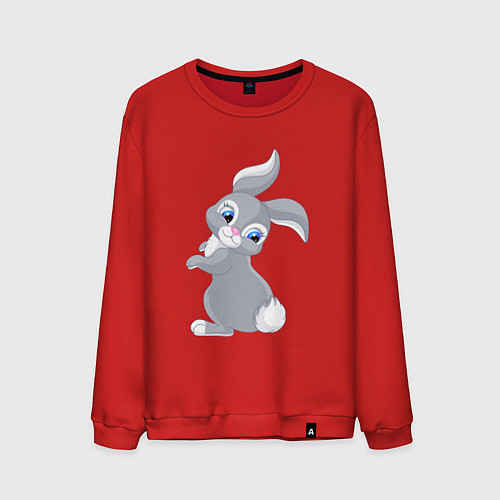 Мужской свитшот Веселый красивый заяц русак / Красный – фото 1