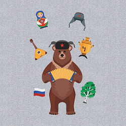 Свитшот хлопковый мужской Медведь с балалайкой в ушанке и матрёшка, цвет: меланж — фото 2