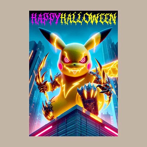 Мужской свитшот Happy halloween - terrible Pikachu / Миндальный – фото 3